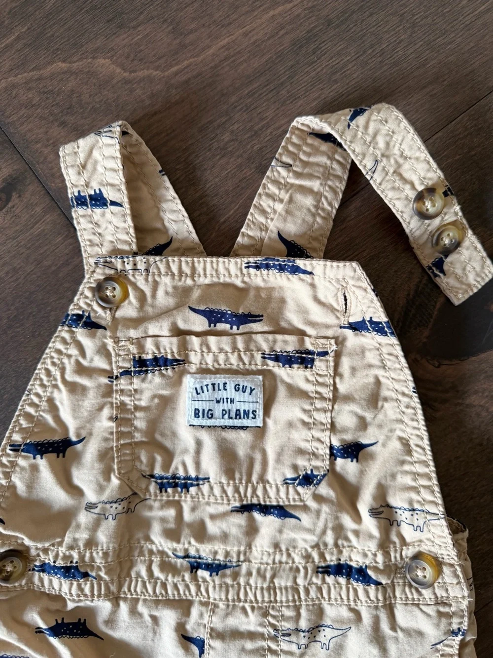 OshKosh B'gosh Trio of Toddler Short Overalls in Green, Navy and Tan